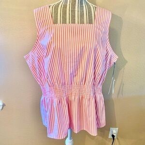 Sale! NWT Liz Claiborne Peplum Top XXL Striped White Coral Cotton Smocked Slvlss